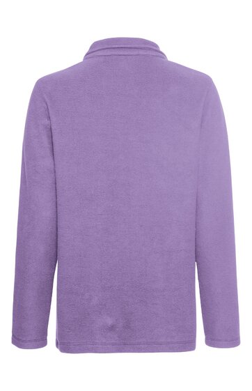 Langärmliges Sweatshirt in fliederfarben, ohne Muster, mit schmalem Stehkragen, gerade geschnitten, Rückansicht