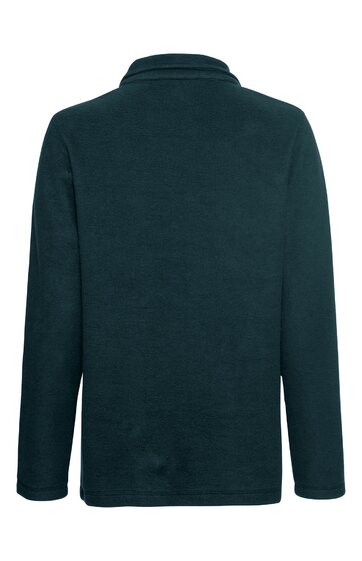 Dunkelgrüner Pullover, unifarben, langer Ärmel, gerader Saum, Rundhalsausschnitt, Rückenansicht