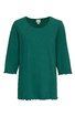 Dunkelgrünes Langarmshirt ohne Muster, rundhals, geraffte Ärmelenden und Saum, gerade geschnitten