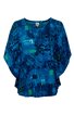 Langärmliges Damenoberteil in dunklem blau mit abstraktem Muster in hellblau und grün, rundem Ausschnitt, lockere Passform