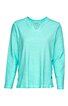 Langärmliges Shirt in türkis, unifarben, Rundhalsausschnitt mit kleinem V-Schlitz, gerade geschnitten, ohne sichtbare Muster oder Logos