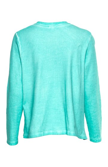 Langärmliges Shirt in türkis, unifarben, Rundhalsausschnitt, gerade geschnitten, Rückansicht