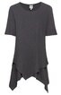 Damen-Tunika in dunkelgrau, unifarben, Rundhalsausschnitt, halblange Ärmel, asymmetrischer, zipfeliger Saum, locker fallend
