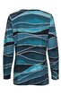 Langärmliges Shirt in Tönen von Petrol und Dunkelblau, mit abstraktem Muster aus geschwungenen Linien, Rundhalsausschnitt, gerade geschnitten