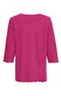 Damenoberteil in pink, einfarbig, Rundhalsausschnitt, 3/4-Ärmel, Saum und Ärmelenden mit gewelltem Abschluss, gerade geschnitten