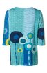 Locker geschnittenes Damenoberteil in Türkis, Blau und Weiß, Muster aus großen stilisierten Blumen mit langen Stielen, Rundhalsausschnitt, 3/4-Arm, rechteckige Blockstreifen und feine Linienmuster