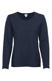 Langärmliges Damen-Shirt in dunkelblau, uni ohne Muster, Rundhalsausschnitt, gerade geschnitten