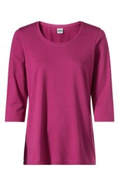 Damen Shirt in fuchsia, einfarbig, Rundhals, 3/4-Arm, gerade geschnitten, ohne Muster oder Verzierungen