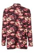 Dunkelbrauner Blazer mit großflächigem floralen Muster in Rosa und Rot, langer Schnitt, Reverskragen, lange Ärmel, gerade geschnitten