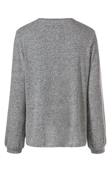 Hellgraues Langarmshirt mit meliertem Muster, rundem Ausschnitt, gerade geschnitten, elastische Ärmelabschlüsse, Rückansicht