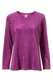 Langärmliges Damenoberteil in aubergine, einfarbig, Rundhalsausschnitt, gerade geschnitten