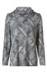 Langärmeliges Oberteil in Grautönen mit geometrischem Muster aus Dreiecken und Linien, Rollkragen, gerade geschnitten