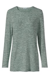 Langärmliges Shirt in meliertem Graugrün, rundhalsausschnitt, gerade geschnitten ohne Muster, schlichtes Design, kein sichtbarer Verschluss