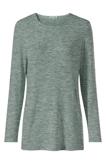 Langärmliges Shirt in meliertem Graugrün, rundhalsausschnitt, gerade geschnitten ohne Muster, schlichtes Design, kein sichtbarer Verschluss