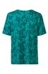 T-Shirt türkis mit schwarzem Blumenmuster, Rundhalsausschnitt, kurze Ärmel, gerader Schnitt