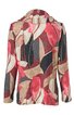 Langärmliges Damenoberteil in Grau, Beige und Rot mit abstraktem Muster, Stehkragen, lockere Passform, gerade geschnitten, hinten gezeigt