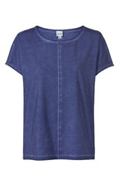 Kurzärmeliges T-Shirt in blau, rundhalsausschnitt, zentrale Naht vorne, schlichtes Design, lockere Passform