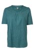 Kurzärmliges Shirt in petrol mit rundem Ausschnitt, leichte Falten am Kragen, gerade geschnitten