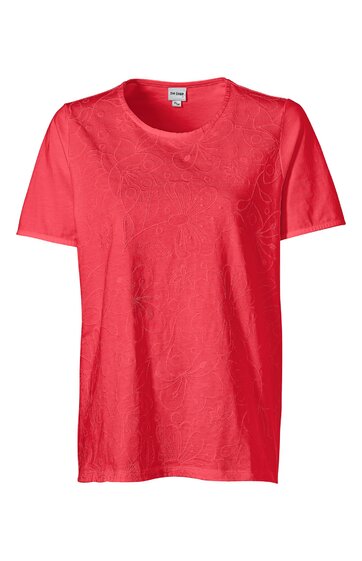 Rotes T-Shirt mit Rundhalsausschnitt, kurze Ärmel, leicht taillierte Passform, einfarbig ohne Muster, glatte Oberfläche