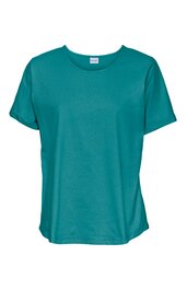 T-Shirt in petrolfarben, einfarbig, Rundhalsausschnitt, kurze Ärmel, gerade Form, ohne sichtbare Muster oder Verzierungen