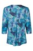 Blau-grün gemusterte Bluse mit abstraktem Design, 3/4-langen Ärmeln, Rundhalsausschnitt, gerade geschnitten