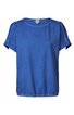 Damenbluse in königsblau, einfarbig, Rundhalsausschnitt, kurze Ärmel mit kleiner Schulterfalte, gerade geschnitten, elastischer Saum