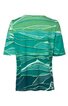 Kurzärmliges T-Shirt in verschiedenen Grüntönen mit abstraktem, wellenförmigem Linienmuster, Rundhalsausschnitt, gerade geschnitten, Rückansicht