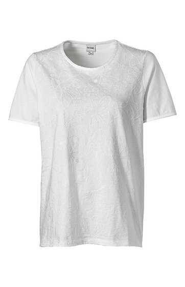 Weißes T-Shirt mit kurzem Ärmel, Rundhalsausschnitt, leicht strukturierte Oberfläche, gerade geschnitten, ohne sichtbare Verzierungen