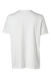 Weißes T-Shirt, kurzärmlig, Rundhalsausschnitt, gerade geschnitten, Rückseite des Shirts sichtbar