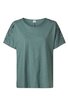 Grünes Damen-T-Shirt mit kurzen Ärmeln, Spitzenbesatz an den Schultern, rundem Ausschnitt, gerade geschnitten