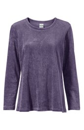Langarmshirt in dunkellila, unifarben, Rundhalsausschnitt, gerade geschnitten, locker fallend