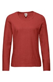 Langärmliges Shirt in rostrot, rundhals, gerade geschnitten, ohne Muster, einfache Kanten