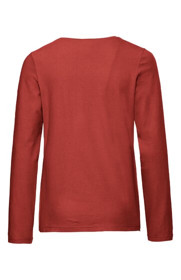 Langärmliges Shirt in rostrot, ohne Muster, Rundhalsausschnitt, gerade geschnitten, Rückenansicht