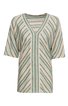 Tunika mit V-Ausschnitt, halblangen Ärmeln, diagonales Streifendesign in Beige und Mintgrün, entspannte Passform, ohne sichtbare funktionale Details