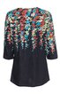Damenoberteil in Schwarz mit floralem Muster in Rot, Hellblau und Weiß oben und an den Ärmeln, Rundhalsausschnitt, halblange Ärmel, lockere Passform
