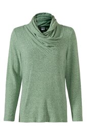 Langärmliges Oberteil in gedecktem grünton, unifarben, mit weitem, asymmetrischem Kragen, gerade geschnitten