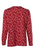 Langärmliges Damenoberteil, dunkelrot mit kleinem weißen Blumenmuster, Rundhalsausschnitt, gerade geschnitten, Rückansicht