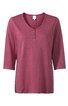 Damenpullover in dunkelrosa, einfarbig, mit V-Ausschnitt, drei Knöpfen, 3/4-Ärmel, gerade geschnitten