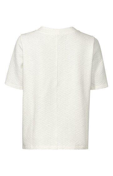 Weißes T-Shirt mit kurzem Ärmel, rundem Ausschnitt, leicht strukturierter Oberfläche, gerade geschnittener Saum, Rückansicht