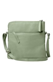 Hellgrüne Umhängetasche ohne Muster, rechteckige Form, Reißverschlussfach vorne, verstellbarer Schulterriemen