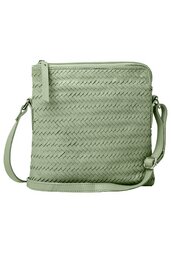 Umhängetasche pistaziengrün, gewebtes Muster, rechteckige Form, Reißverschluss oben, verstellbarer Schulterriemen, flache Vorderseite