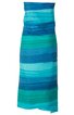 Ärmelloses Maxikleid in verschiedenen Blau- und Türkistönen, gestreift, gerade geschnitten, ohne sichtbare Verschlüsse oder Verzierungen