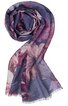 Schal in Blau- und Rosa-Tönen, floral gemustert, länglich, leicht transparent, mit kurzen Fransen an den Enden