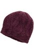 Strickmütze in dunklem Burgunderrot, mit Zopfmuster und erhabener Struktur, runde Form ohne sichtbare Verzierungen