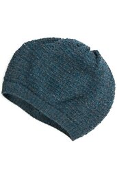 Strickmütze in dunkelpetrol, fein strukturiertes Waffelmuster, elastischer Abschlussrand, runde Form, ohne sichtbare Verzierungen