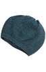 Strickmütze in dunkelpetrol, fein strukturiertes Waffelmuster, elastischer Abschlussrand, runde Form, ohne sichtbare Verzierungen