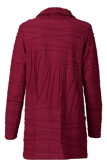Rotes Longsleeve-Shirt mit geradem Schnitt, Rundhalsausschnitt, langen Ärmeln, strukturiertem Streifenmuster, hintere Ansicht