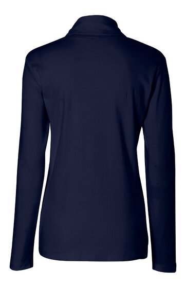 Langarmshirt dunkelblau einfarbig, Stehkragen, gerade geschnitten, Rückenansicht