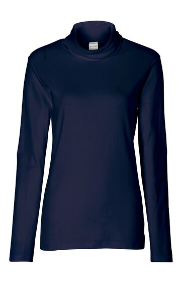 Langärmliges Shirt in Dunkelblau, unifarben, Stehkragen, gerade geschnitten