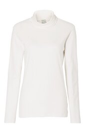 Weißes Langarmshirt, schlicht, mit rollkragen, taillierte Passform, ohne Muster, ohne sichtbare Verzierungen